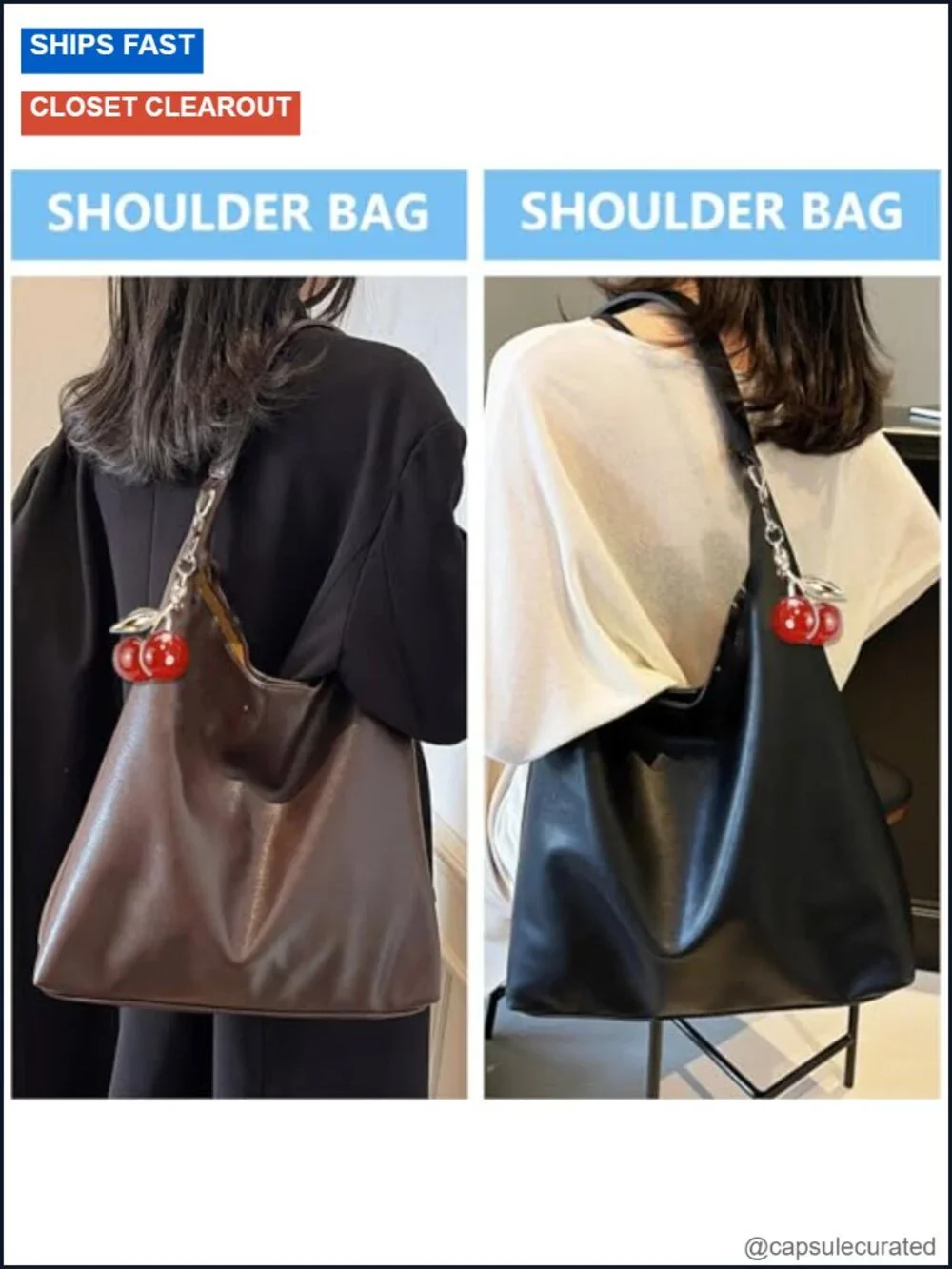 Vegan Hobo Bag Faux Leather Shoulder Purse Slouchy Crossbody Tote Handbag